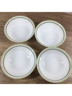 Set f 4 Correlle Garden Sketch Bands Cereal Bowls White 6 1/4 In